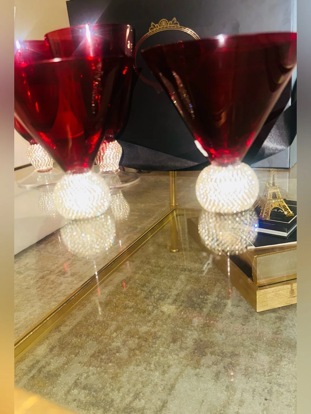 Crystal Red Martini Glasses with Rhinestone Ball Stem